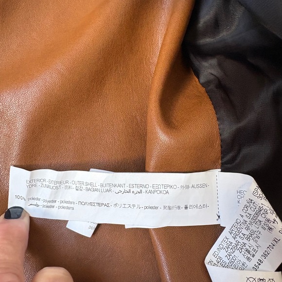 Zara Mens Jacket XL Brown Faux‎ Suede Black Trim Button Front Collared Coat - Picture 10 of 10